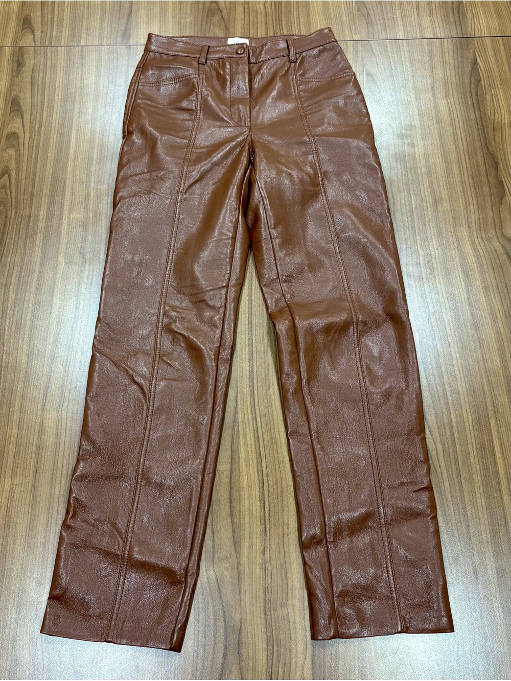 Aritzia Wilfred Rebel Vegan Leather Pants - High Rise Straight Leg Brown Size 2